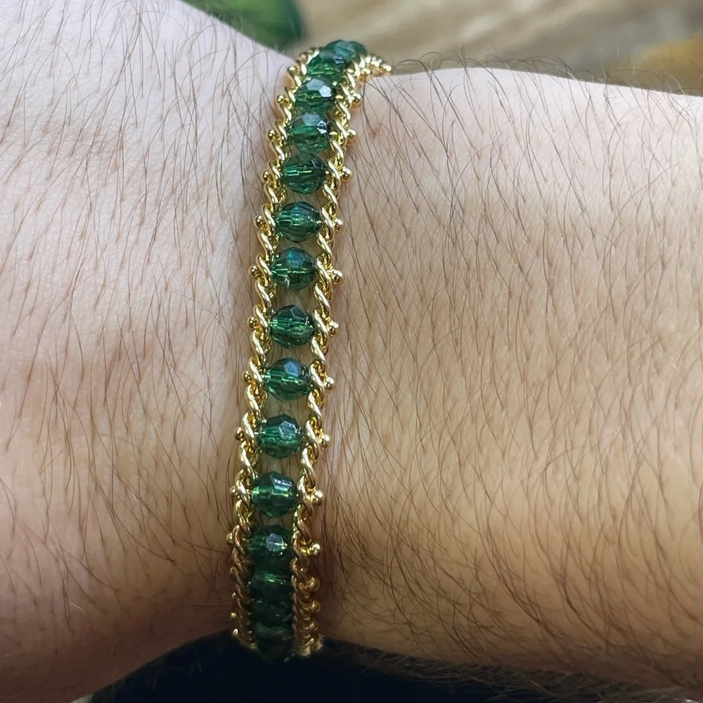 Vintage Deadstock 10KT Gold Filled Bracelet with Green Quartz Faceted Crystals - Picture 1 of 7